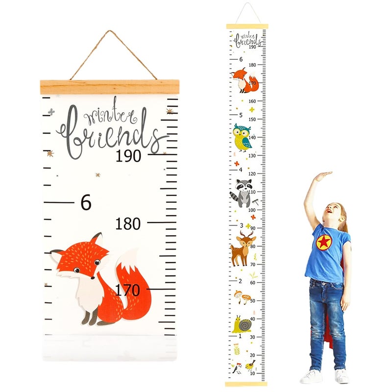 DOOLMIN Baby Height Growth Chart, Canvas Height Measuring Chart for Kids Child Toddler Boys Girls, 79" x 7.9" Hangable and Removable Waterproof Wood Ruler for Wall Room Nursery Décor (White Fox) - Image 1
